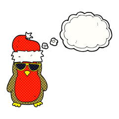 freehand drawn thought bubble cartoon cool christmas robin