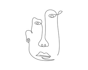 Continuous one line drawing of abstract female's face. Abstract face outline vector illustration. Editable stroke.