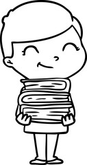 cartoon boy with books smiling