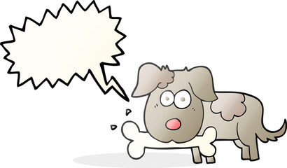 freehand drawn speech bubble cartoon dog with bone