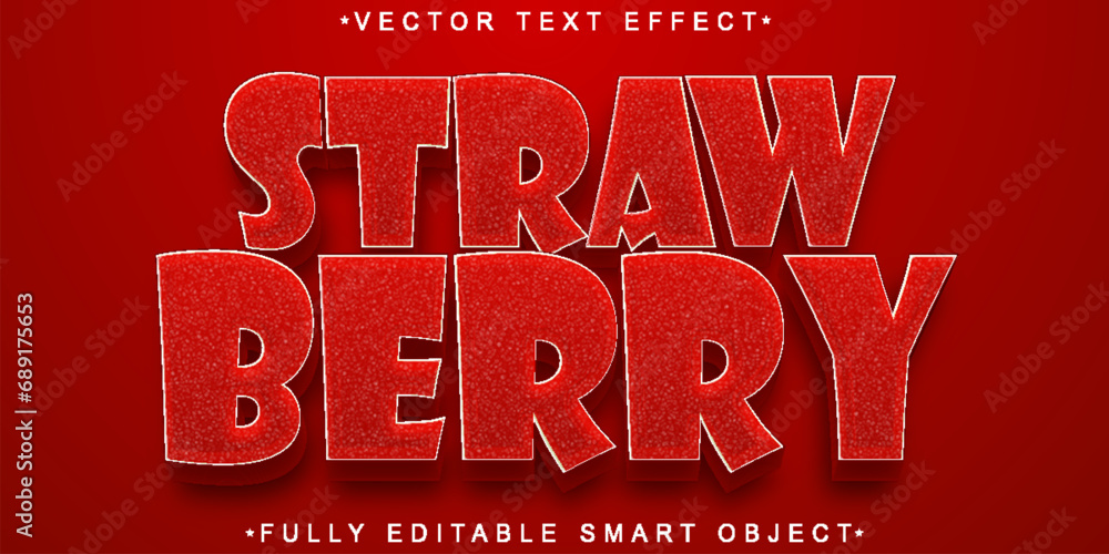 Poster cartoon red strawberry vector fully editable smart object text effect