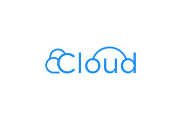 Cloud data cyber security logo lettering, modern internet technology identity.