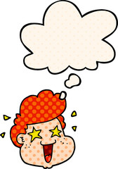cartoon boy's face with thought bubble in comic book style