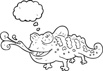 freehand drawn thought bubble cartoon chameleon