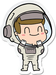 sticker of a happy cartoon astronaut