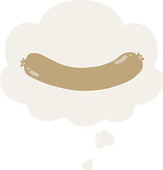 cartoon sausage with thought bubble in retro style