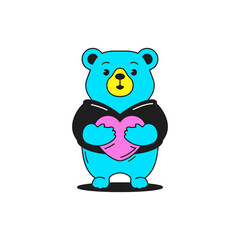 Y2k cute bear toy with heart love comic cartoon character groovy style icon vector flat illustration
