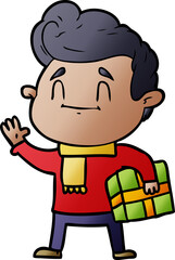 happy cartoon man with gift
