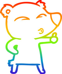 rainbow gradient line drawing of a cartoon whistling bear