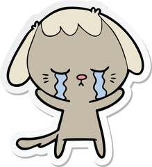 sticker of a cute puppy crying cartoon