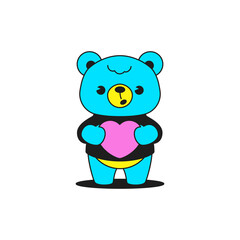Y2k baby bear toy with heart comic cartoon character groovy style icon vector flat illustration