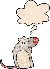 cartoon fat rat with thought bubble in grunge texture style