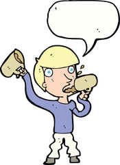 cartoon man drinking beer with speech bubble