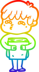 rainbow gradient line drawing of a cartoon curious man