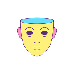 Y2k open mind empty human head psychedelic cartoon character groovy icon vector flat