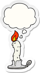 cartoon candle with thought bubble as a printed sticker