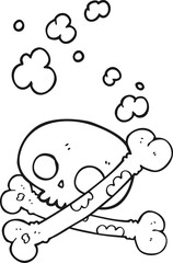 freehand drawn black and white cartoon old pile of bones