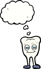 cartoon smiling tooth with thought bubble