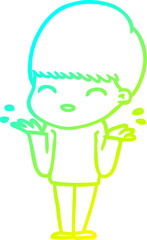 cold gradient line drawing of a happy cartoon boy