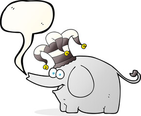 freehand drawn speech bubble cartoon elephant wearing circus hat