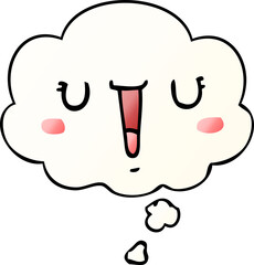 happy cartoon face with thought bubble in smooth gradient style