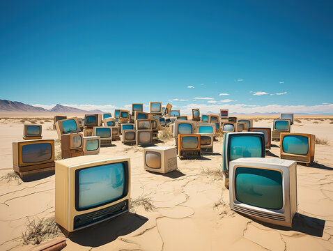  Vintage TVs with Pastel Screens Amidst the Sands