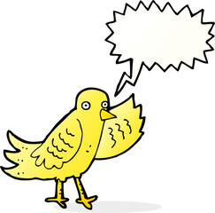 cartoon waving bird with speech bubble