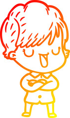 warm gradient line drawing of a cartoon woman talking