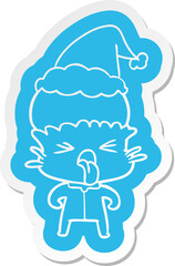 weird quirky cartoon  sticker of a alien wearing santa hat