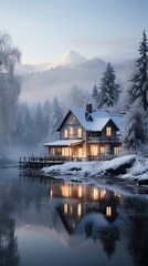 Fototapeta premium Sunset in the mountains. AI generated art illustration. 