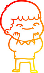 warm gradient line drawing of a cartoon happy boy