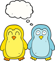 freehand drawn thought bubble cartoon birds holding hands