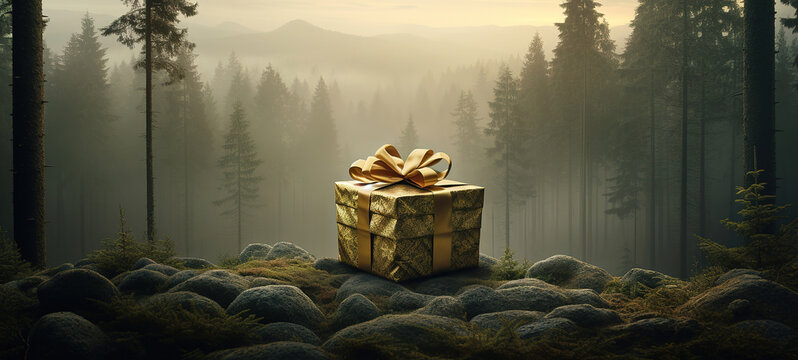 Mysterious Gift: Discovering a Box in the Foggy Forest
