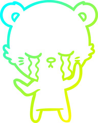 cold gradient line drawing of a crying cartoon bear