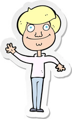 sticker of a cartoon happy man waving