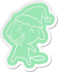 cute quirky cartoon  sticker of a dog wearing santa hat