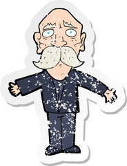 retro distressed sticker of a cartoon disapointed old man