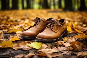 hiking boots in the autumn forest