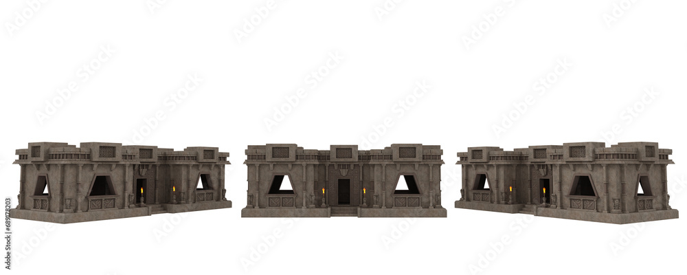 Aufkleber ancient building from the aztec civilisation in south america, isolated 3d rendering set of 3.