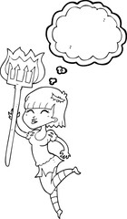 freehand drawn thought bubble cartoon devil girl