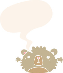funny cartoon bear with speech bubble in retro style