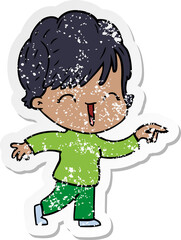 distressed sticker of a cartoon laughing woman
