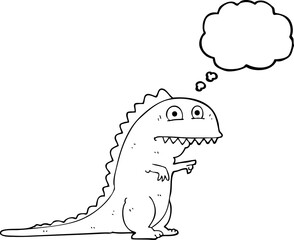 freehand drawn thought bubble cartoon dinosaur