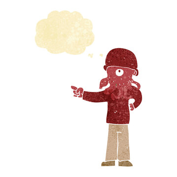 cartoon alien monster man with thought bubble