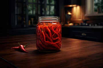 Rolgordijnen red hot chili peppers in jar © nataliya_ua