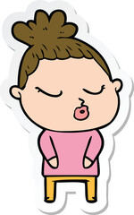 sticker of a cartoon calm woman