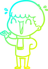 cold gradient line drawing of a laughing cartoon man