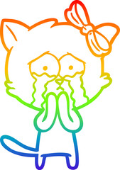 rainbow gradient line drawing of a cartoon cat