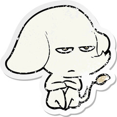 distressed sticker of a annoyed cartoon elephant