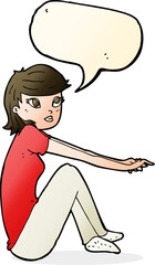cartoon pretty girl sitting with speech bubble